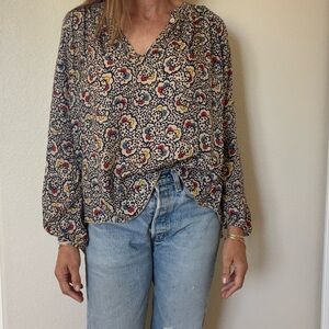 The Great Printed silk Peasant Blouse